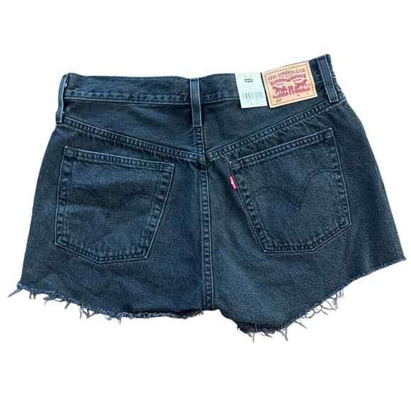 Levi’s 501 Womens Button Fly High Rise Denim Shorts Size 30 Black Raw Hem NEW - Picture 2 of 5